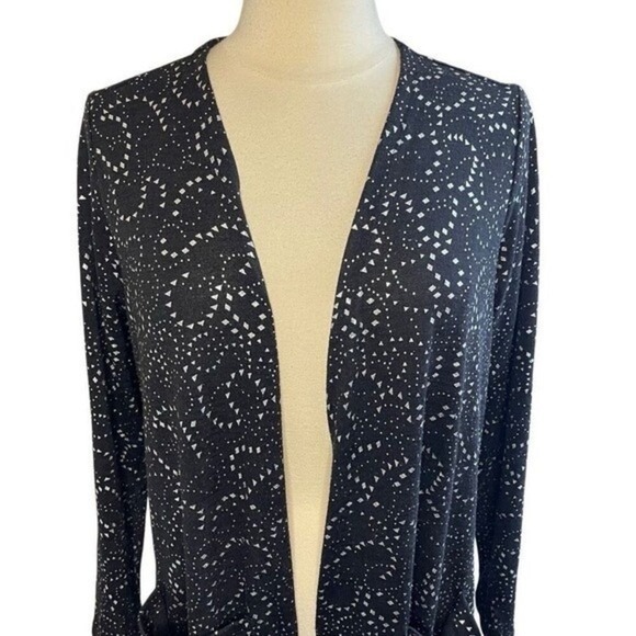 LULA ROE Elegant Sarah Black & Silver Metallic Longline Duster Cardigan, Large - Picture 2 of 8